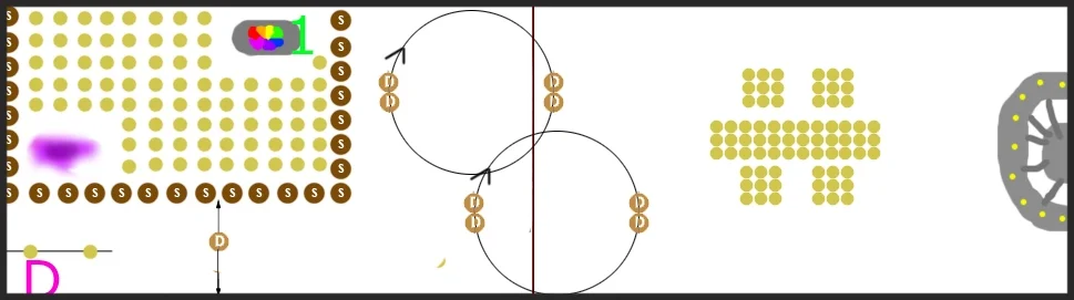 Landmarks created by hazards: static and moving asteroids and loot. (Rough Level Map)