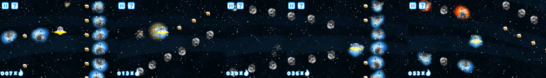 In-game shots of pre-made tiles dynamically stitched together to create a level.