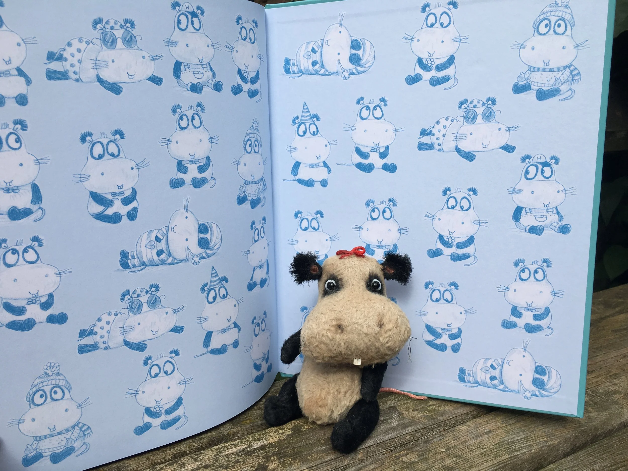 Endpapers for The Hippopandamouse . Toy Hippopandamouse made by Olga Skavysh.