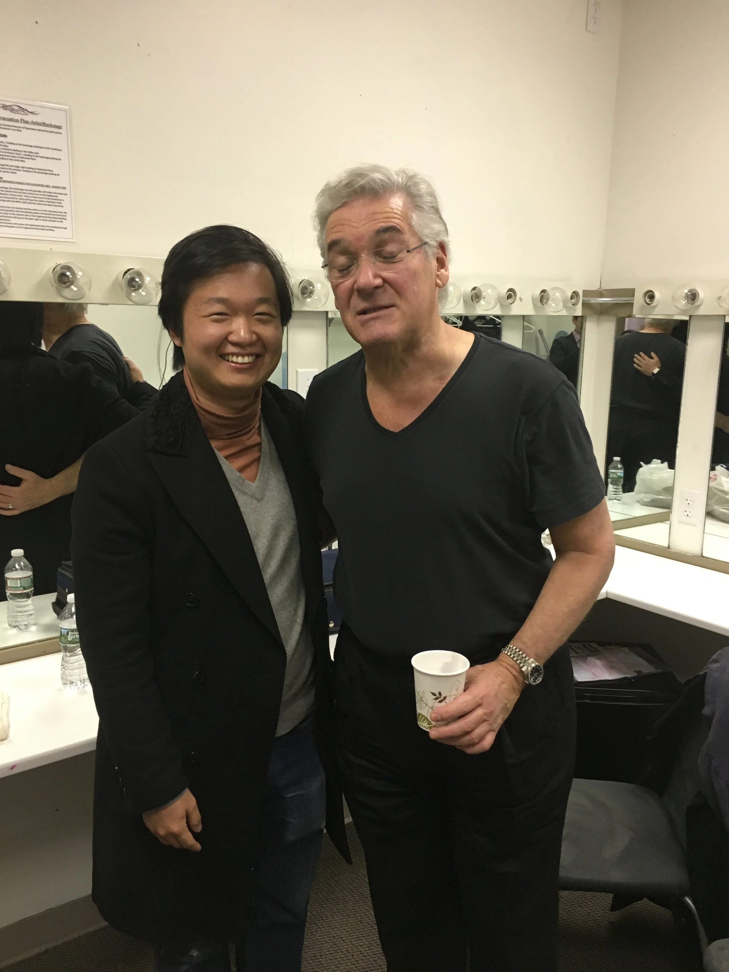  visiting his idol Pinchas Zukerman backstage in New York, 2017. 