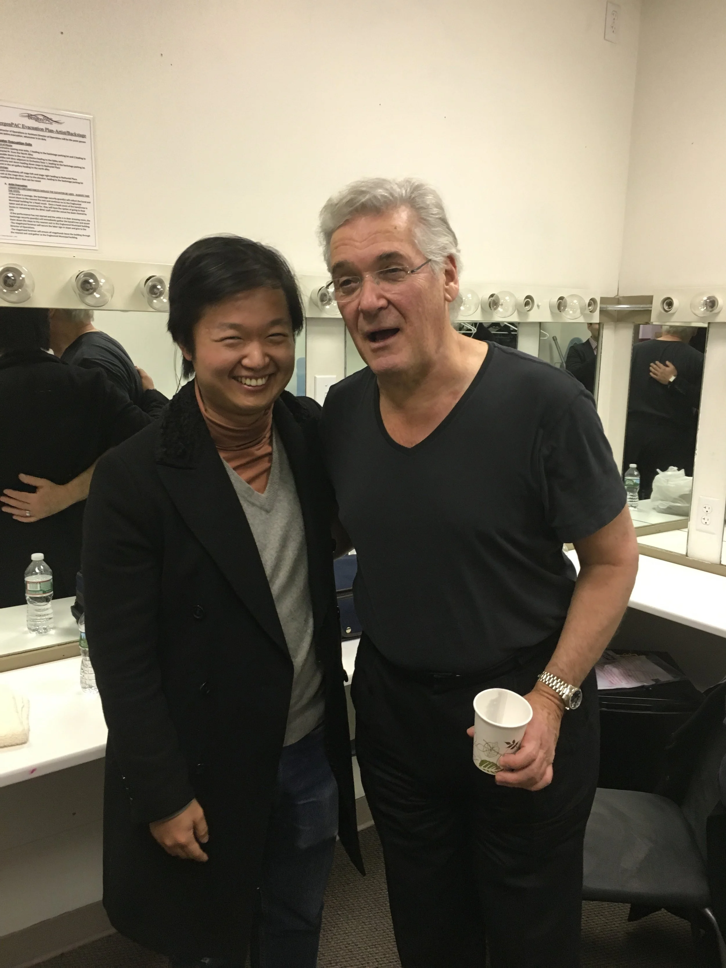  visiting his idol Pinchas Zukerman backstage in New York, 2017. 