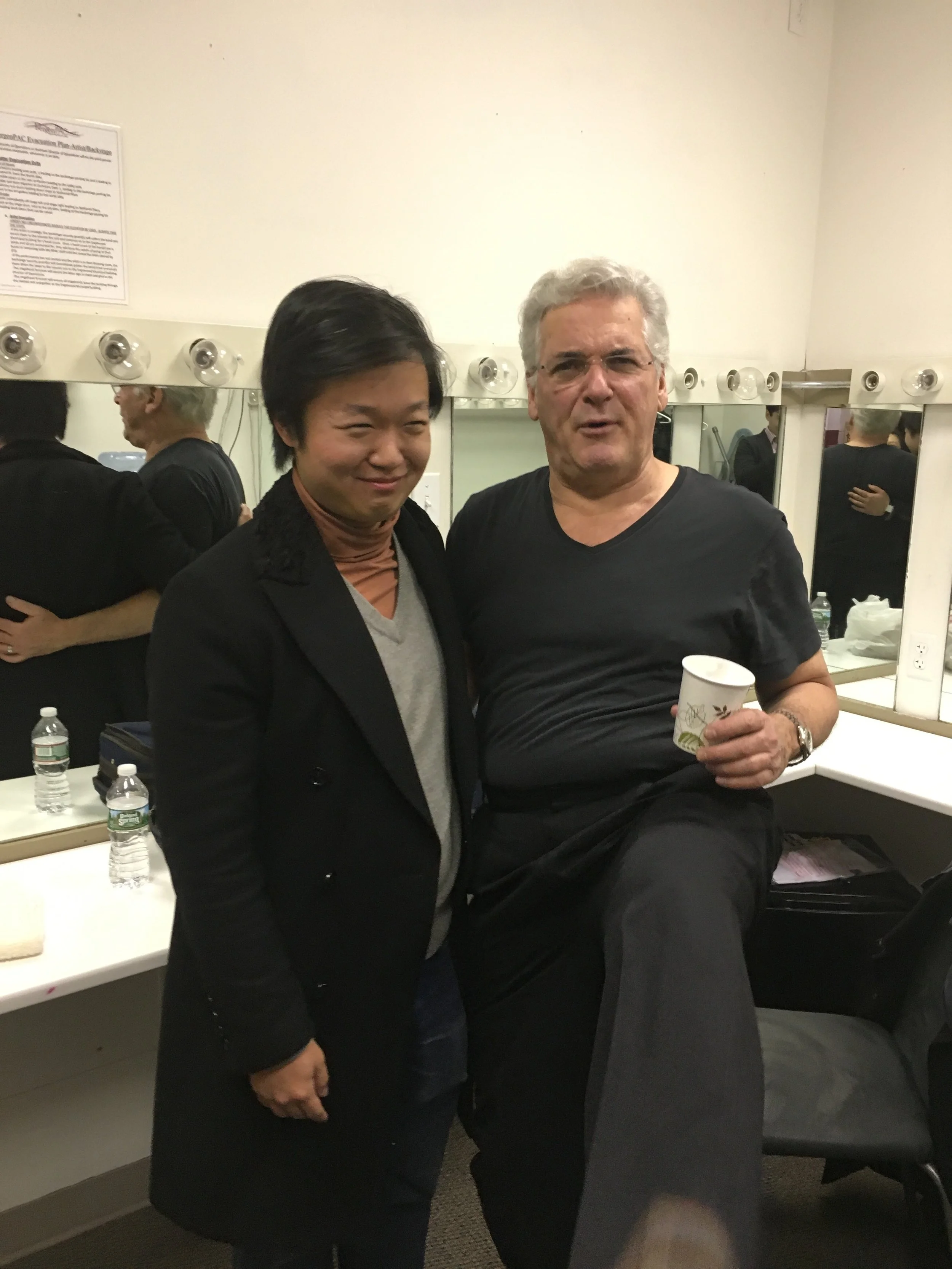  visiting his idol Pinchas Zukerman backstage in New York, 2017. 