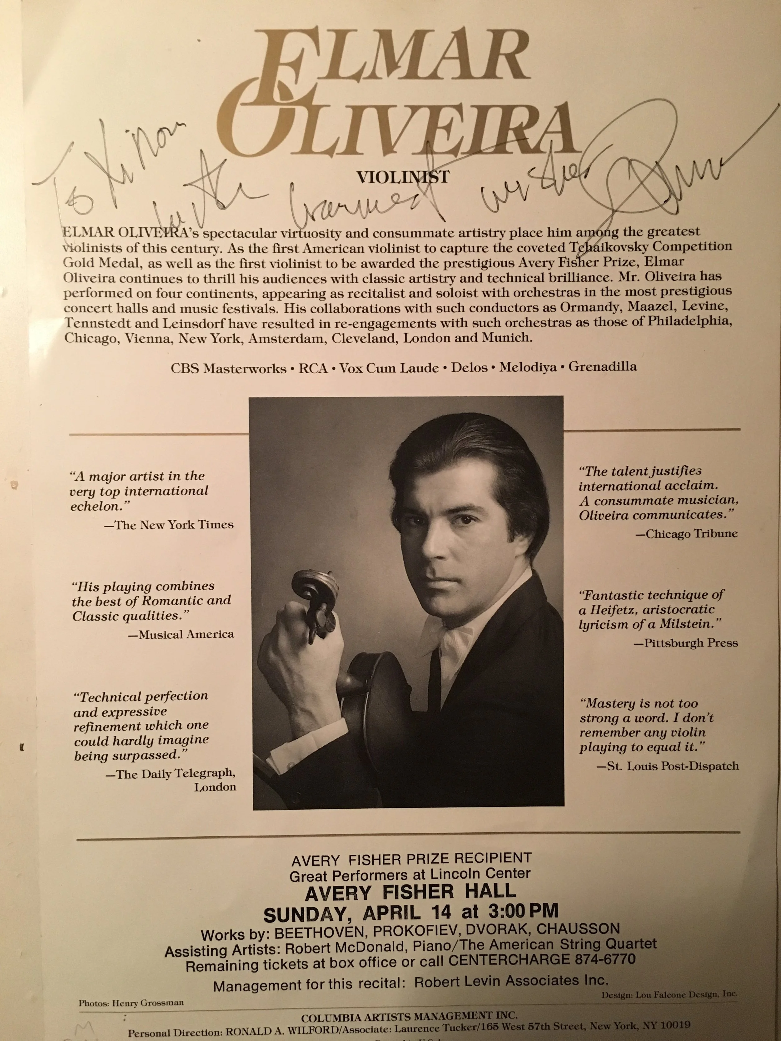 Inscribed poster from my dear teacher Elmar Oliveira