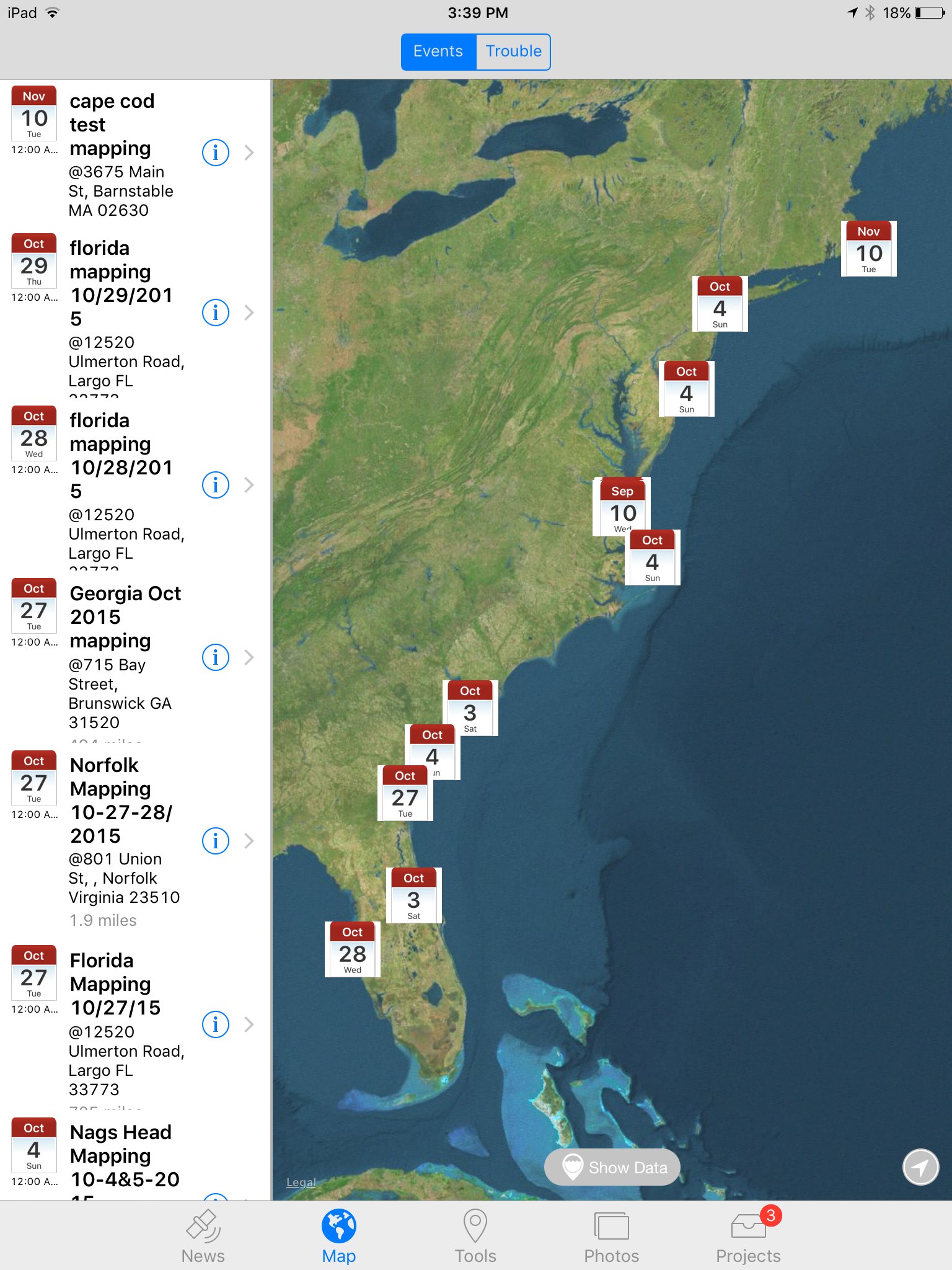 2015 Fall Mapping with Partners Along the Atlantic Coastline