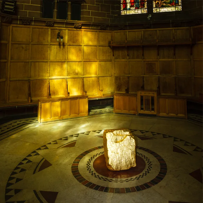 Gilded sandstone block on the floor of the Chapter House