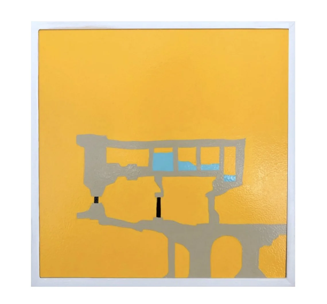   ‘Device Two Gates Framed’    Oil enamel on aluminum panel   7 × 7” 