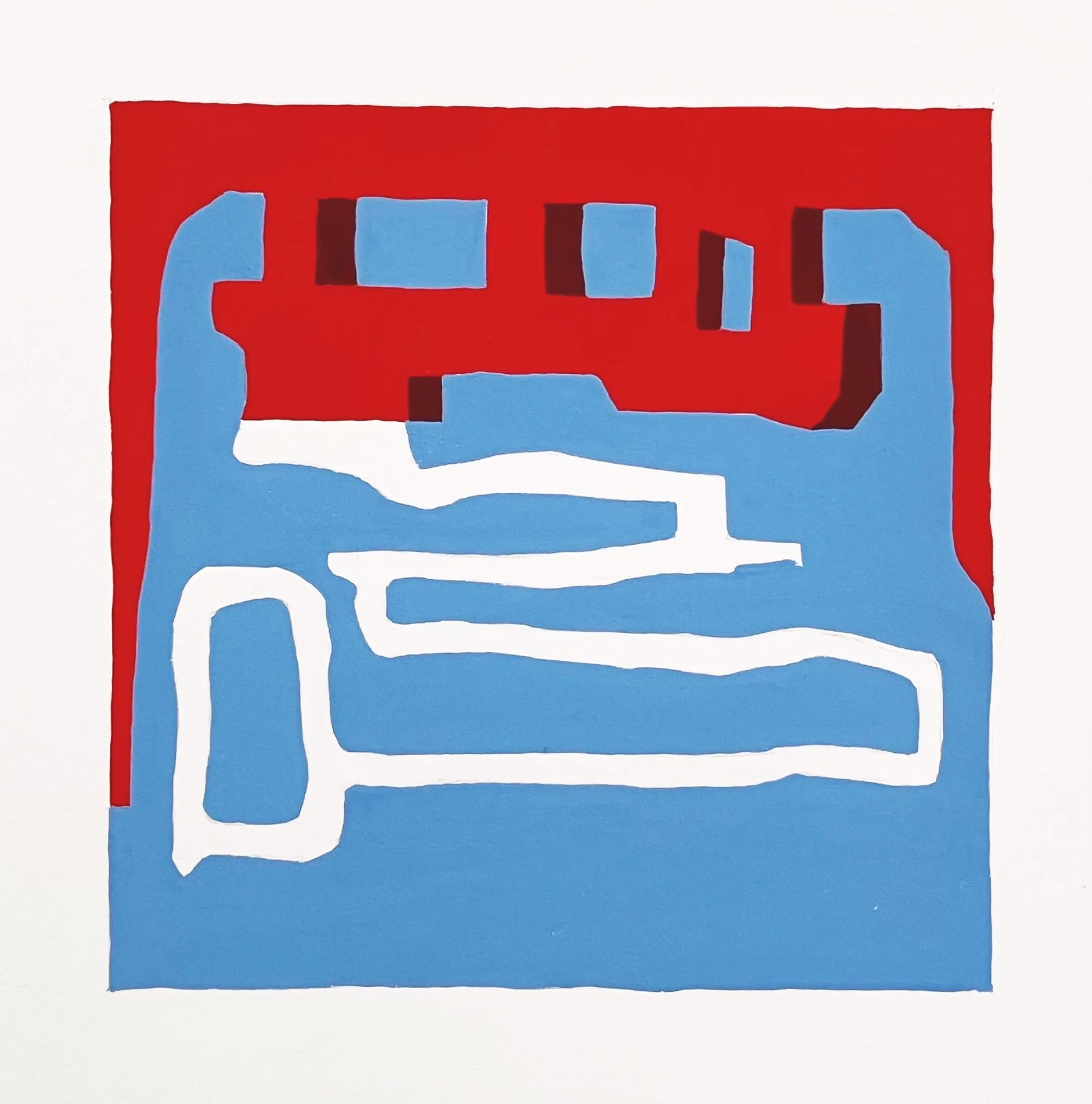   ‘Builder RWB (A)’   gouache on cotton rag board  7 × 7” 