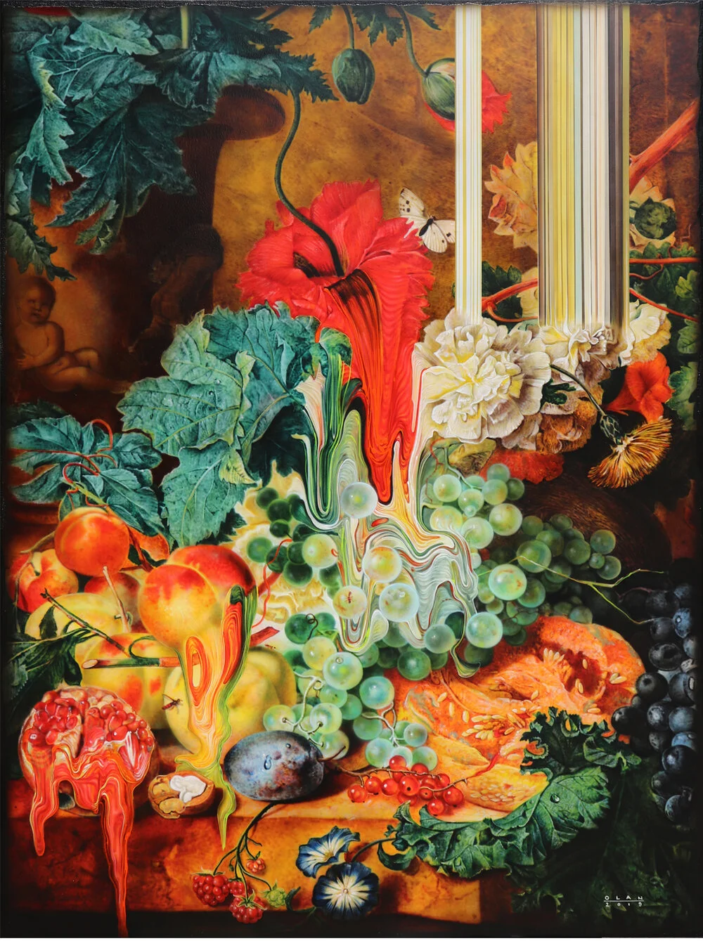 “Fruit Still Life” (2019), acrylic on canvas, 101.6 x 76.2 cm