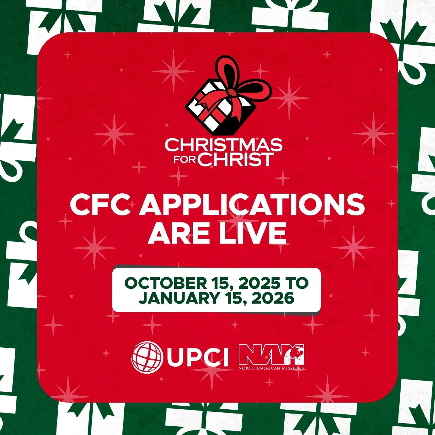Christmas for Christ applications are LIVE until January 15, 2026! ✅
📲 https://www.northamericanmissions.faith/applications
🎁 You can apply for up to $24,000 in personal or church assistance or $24,000 in a property grant.
🎁 You can receive CFC fu