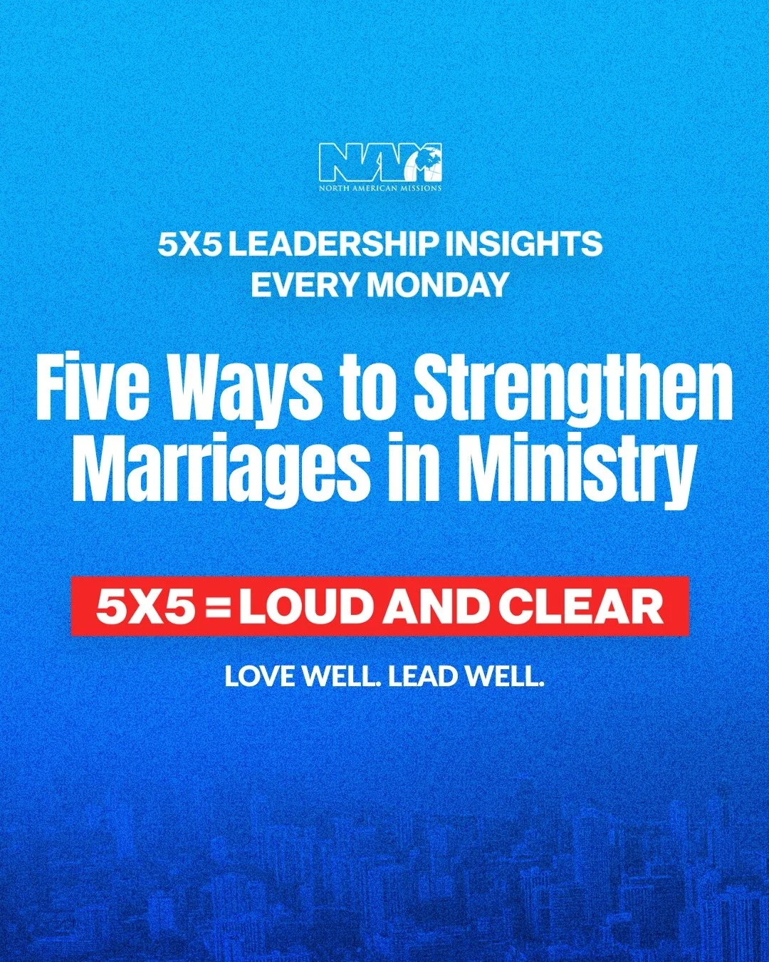 Five Ways to Strengthen #Marriages in #Ministry
#5x5= Loud and Clear: Love well. Lead well.
✅ Choose your spouse again and again.
✅ Let ministry flow from marriage, not compete with it.
✅ Speak love before you solve problems.
✅ Guard time that belong