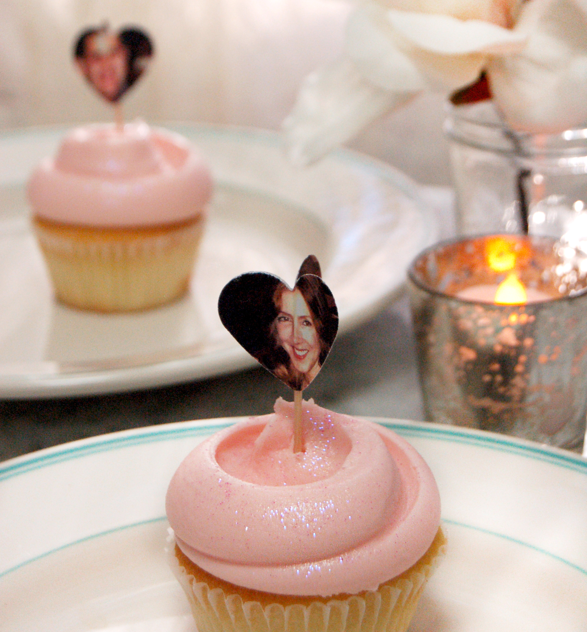 3D heart shaped photo cupcake topper