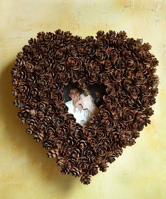 Make a pinecone heart shaped frame