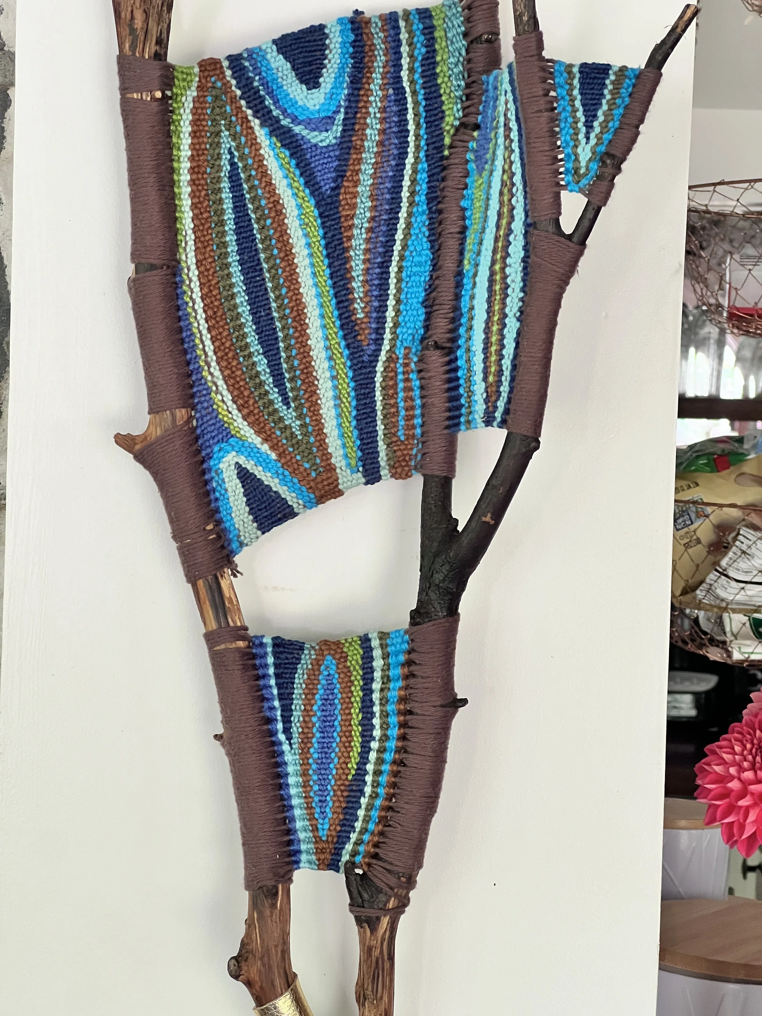 Unique woven branch sculptural art in beautiful blue hues. 