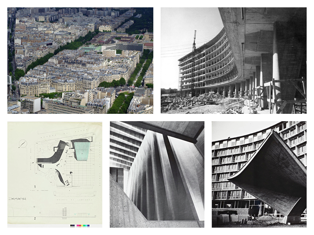 Maison de l'Unesco, 1958. Architectes: Bernard Zehrfuss, Marcel Breuer, Pier Luigi Nervi. Source: Archdaily - Lien
