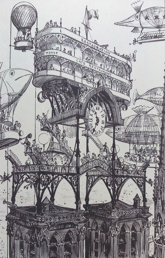 Albert Robida (gravure) Dans Le Vingtième Siècle , Paris, G. Decaux, 1883. In-8° Crédits: Gallica - Bnf Source: Lien