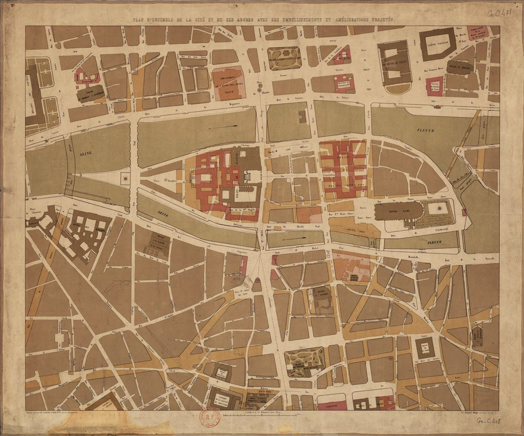 Plan d'ensemble de la cité et de ses abords, avec ses embellissements et améliorations projetés, frères Avril, 19e Crédits: BnF - Gallica Source: Lien