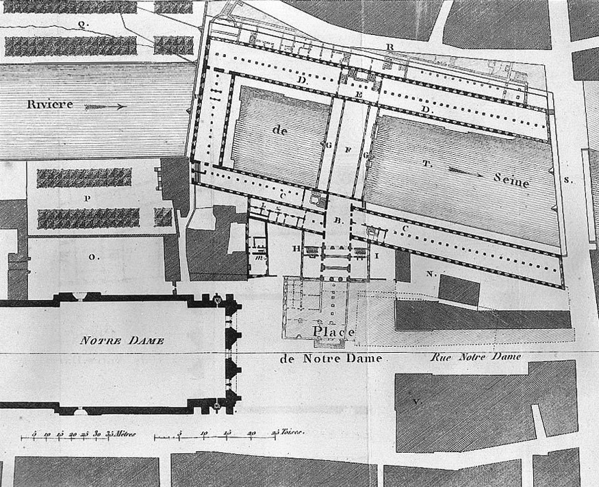 Plan de l'Hôtel Dieu en 1805 Source: Lien