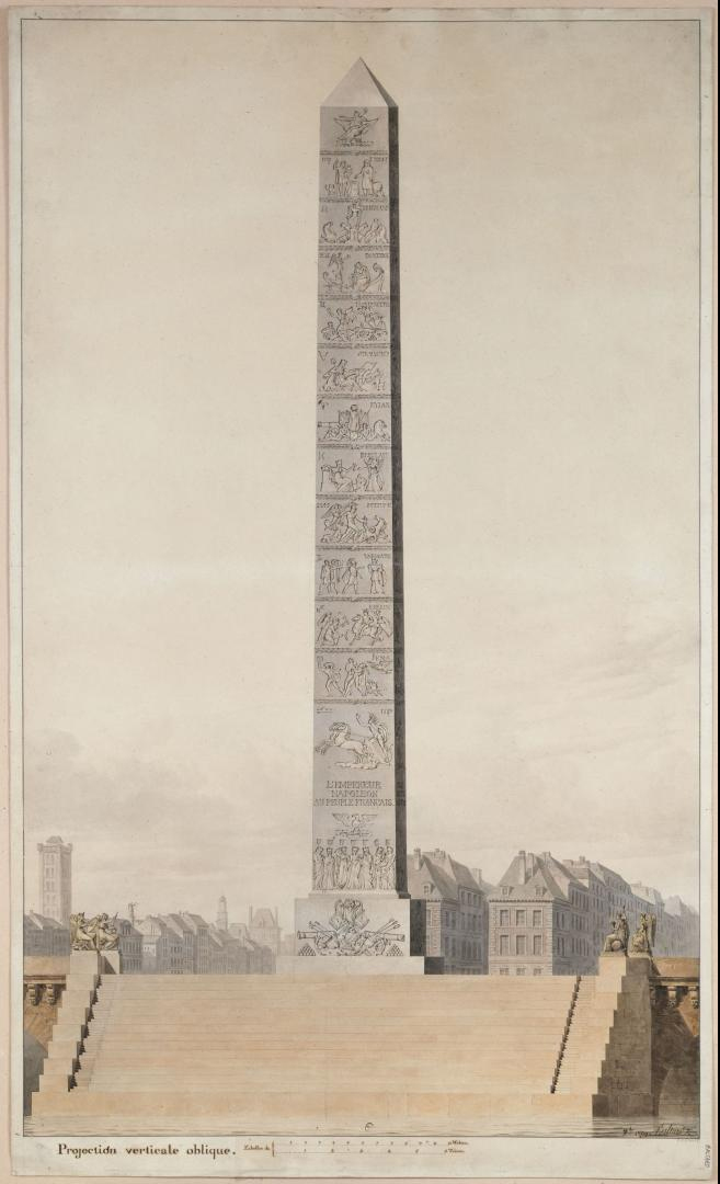 Projet d'obélisque à élever sur le Pont Neuf, 1809. Louis-Pierre Baltard Crédits: Paris Musées Source: Lien