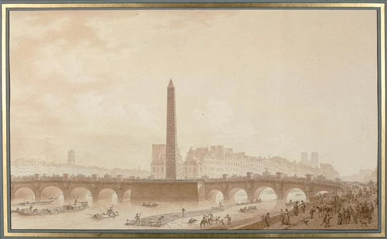 Projet d'obélisque sur le Pont Neuf; vue de l'île de la Cité, 1809. Benjamin Zix (1772-1811) Crédits: ArtRMN-GP Source