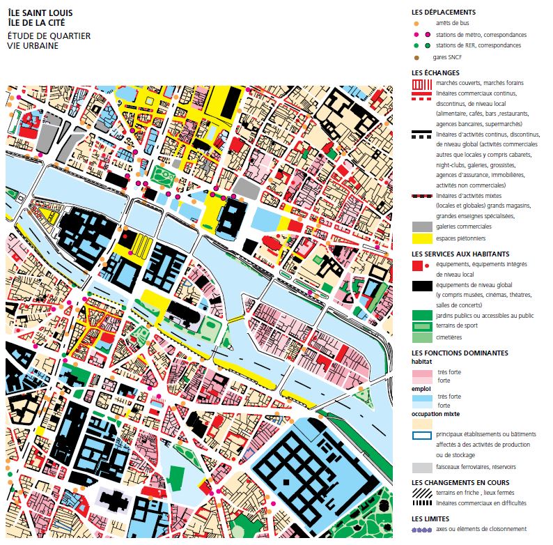 Carte d'analyse tirée de l'étude "Ile Saint-Louis et Ile de la Cité. Diagnostic urbain et patrimonial" Source: Lien
