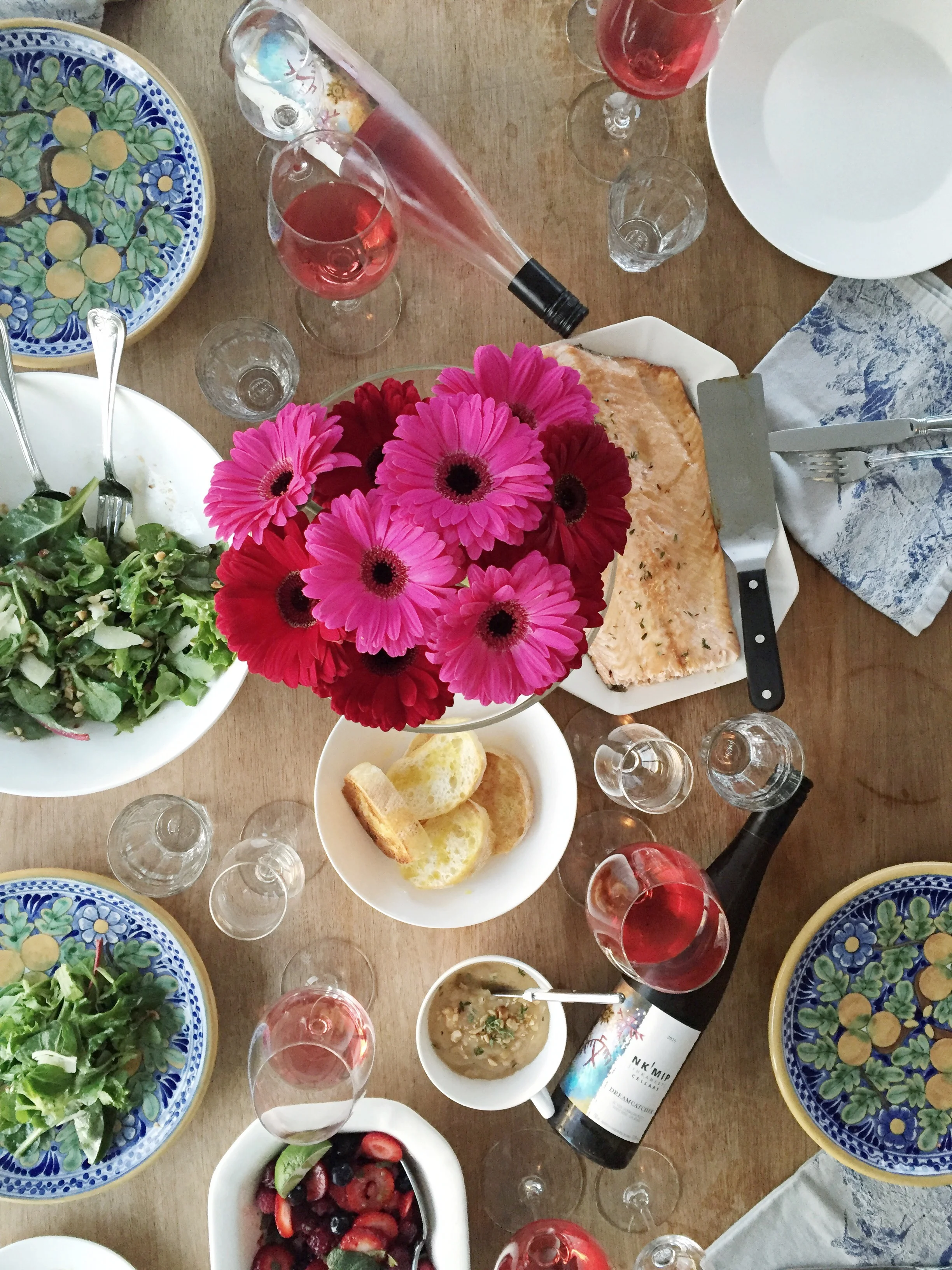 Dig in! Delicious roast salmon, berry salad, and honey hazelnut butter.