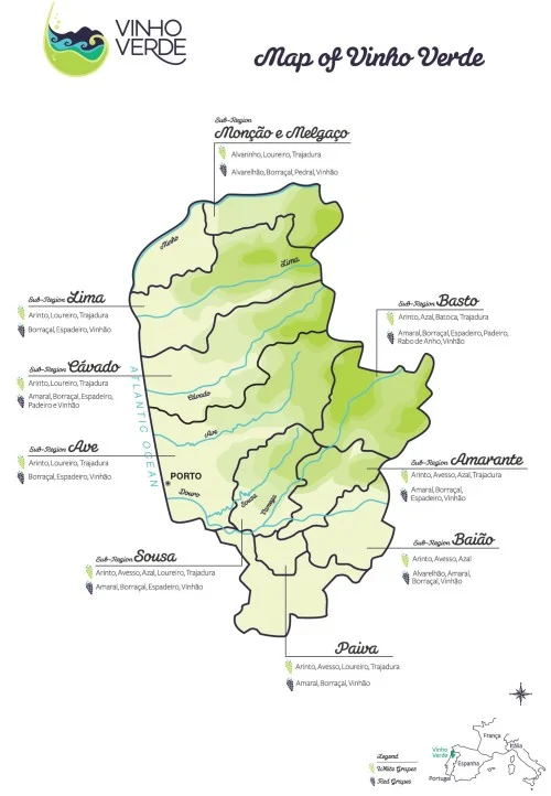 You want sub-regions, you get sub-regions! To the North: Minho River, South: Douro River, West: Atlantic Ocean, & East: the Marao Mtns
