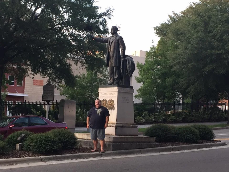 MEMBERS OF GEORGE DAVIS CAMP 5 SCV AND THE PENDER COUNTY GRAYS SCV CAMP CHECKED THE CONFEDERATE MONUMENTS IN DOWNTOWN WILMINGTON TO ENSURE THEY WERE SAFE AND UNDAMAGED. THE GEORGE DAVIS MONUMENT WAS CLEAN AFTER RECENT VANDALISM.