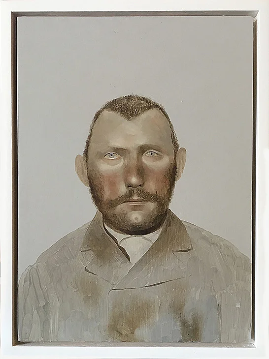 SARAH BALL, Immigrant Series - Unknown (possibly farm hand) , 2016, oil on gessoed panel.