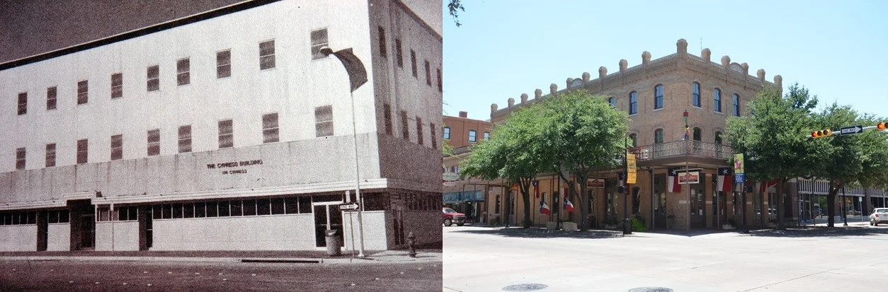 The Cypress Building, SW corner of N. 2nd and Cypress St., Then and Now.