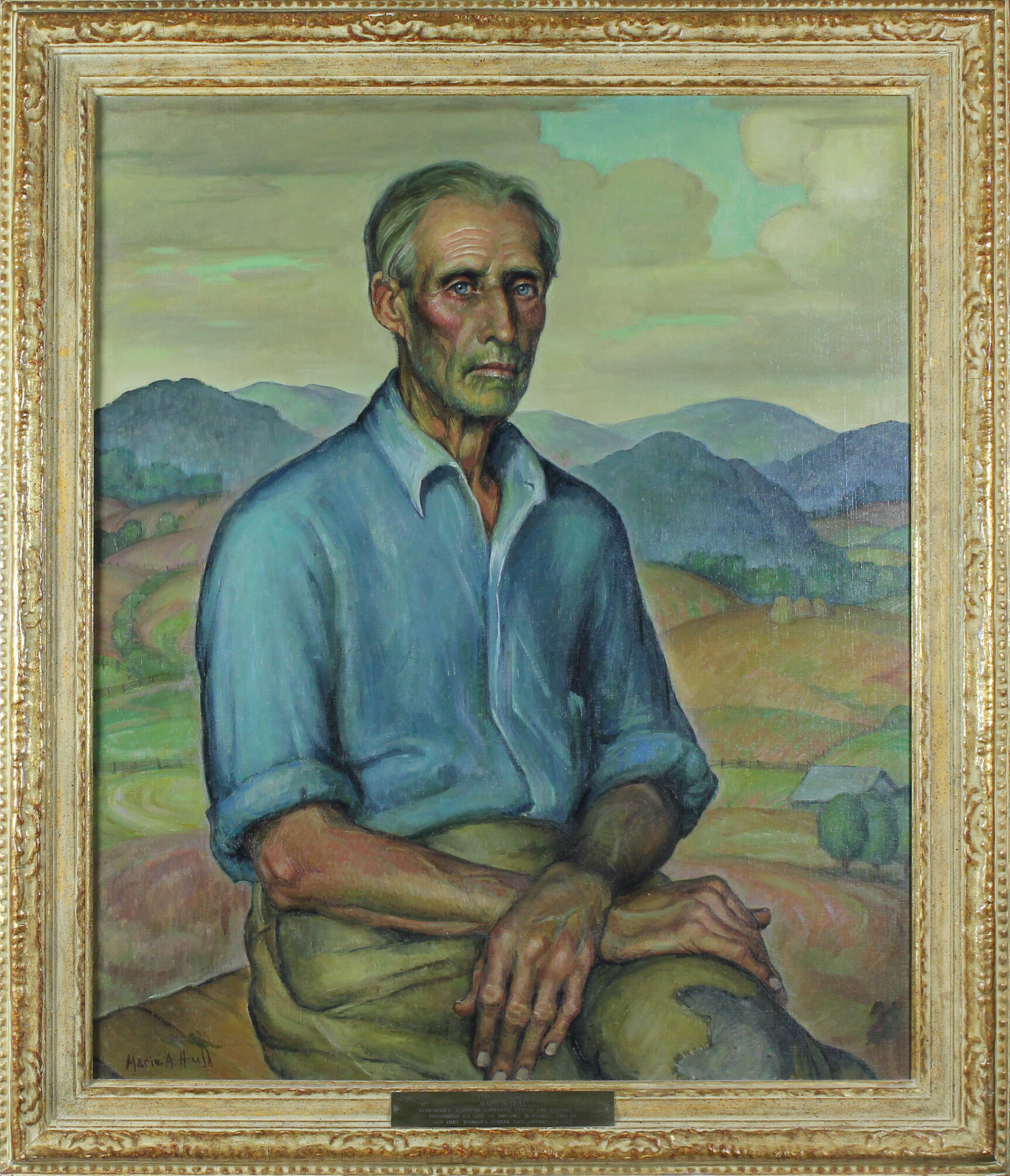 Marie A. Hull,&nbsp;The Farmer, 1937, oil on board Collection of the Abilene Museum of Fine Art (The Grace Museum), Gift of the Art Unit of the Woman's Forum and Friends of Art