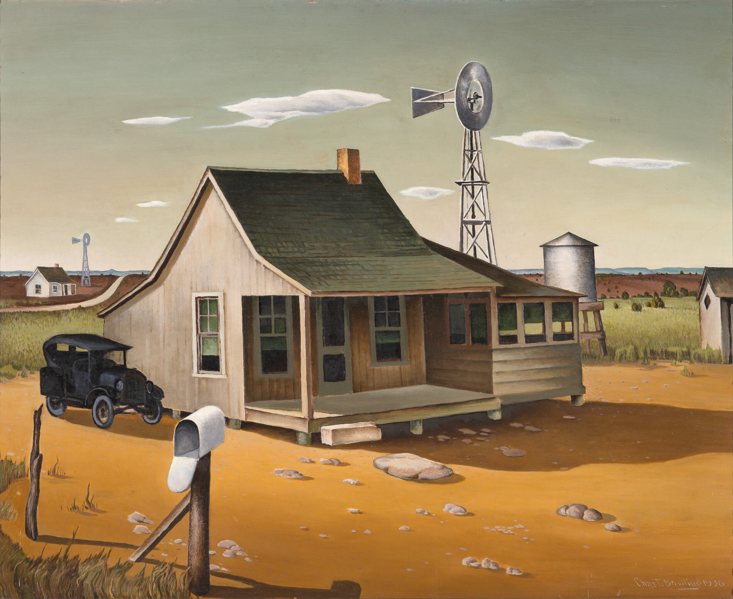 CHARLES T. BOWLING, Texas Landscape, 1936, oil on board, Gift of Claire Tate.