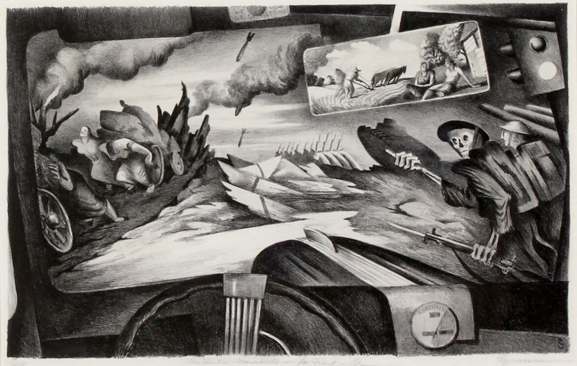 Benton Spruance, The Thirties - Windshield, 1939, lithograph, Gift of Stephen &amp; Jill Wilkinson