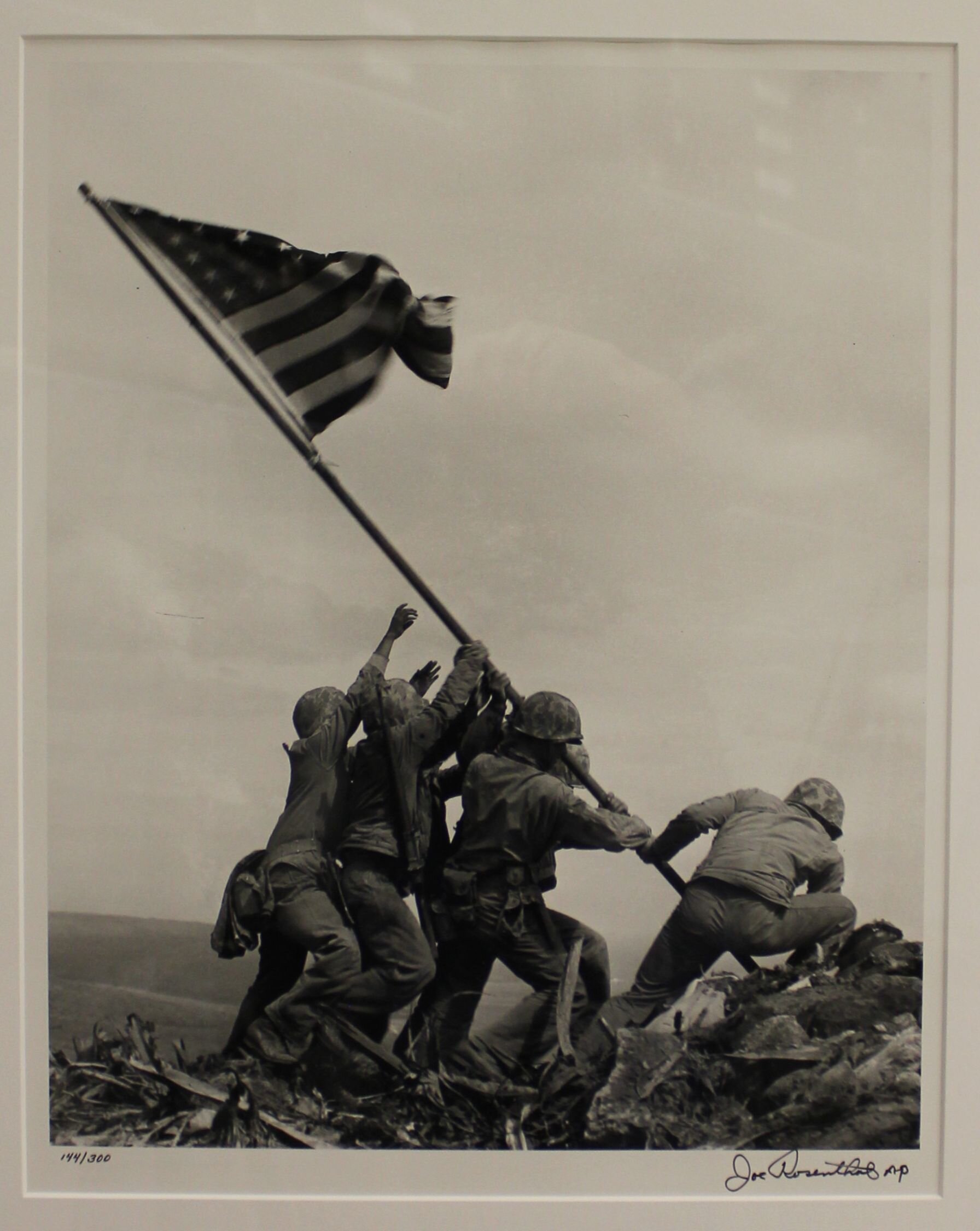 Joe Rosenthal, Marines of the 28th Regiment of the 5th Division raise the American flag atop Mr. Suribachi, Iwo Jima, February 23, 1945, Taken February 23, 1945/re-printed 1995, silver gelatin print Gift of Alice and Bill Wright