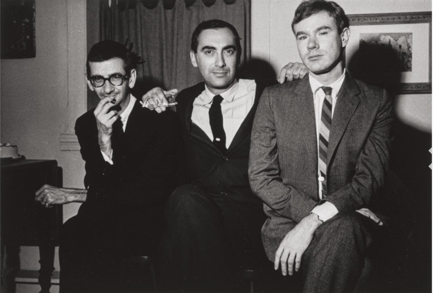 L-R: Clint Hamilton, Nathan Gluck, Andy Warhol by Edward Wallowitch c. 1955, New York