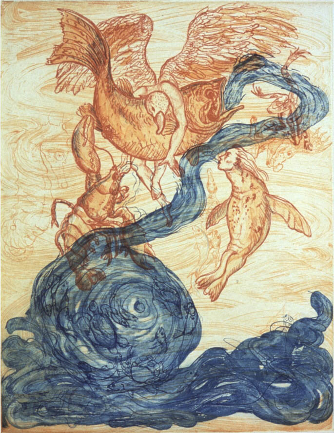 Melissa Miller, Water Spirits, 1992, intaglio, Collection of The Grace Museum, Gift of Mary Ross Taylor
