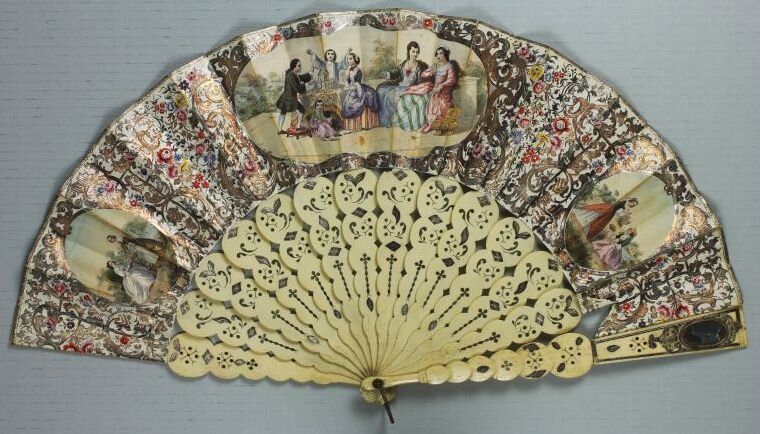 Fan, 1860, metal, ivory, bone, paper, Gift of Mrs. John K. Donnan
