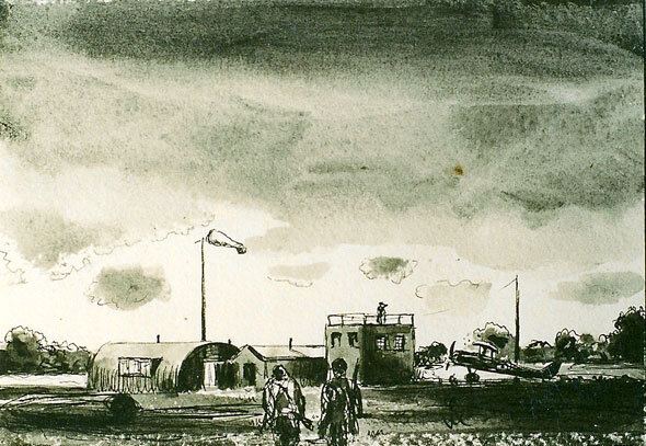 Airfield, pen &amp; ink, 1942