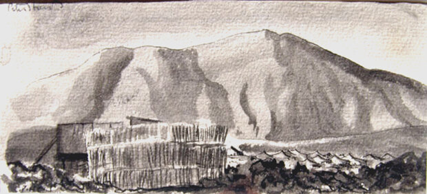 Evening on Ascension Island, Pen &amp; ink, March, 1944
