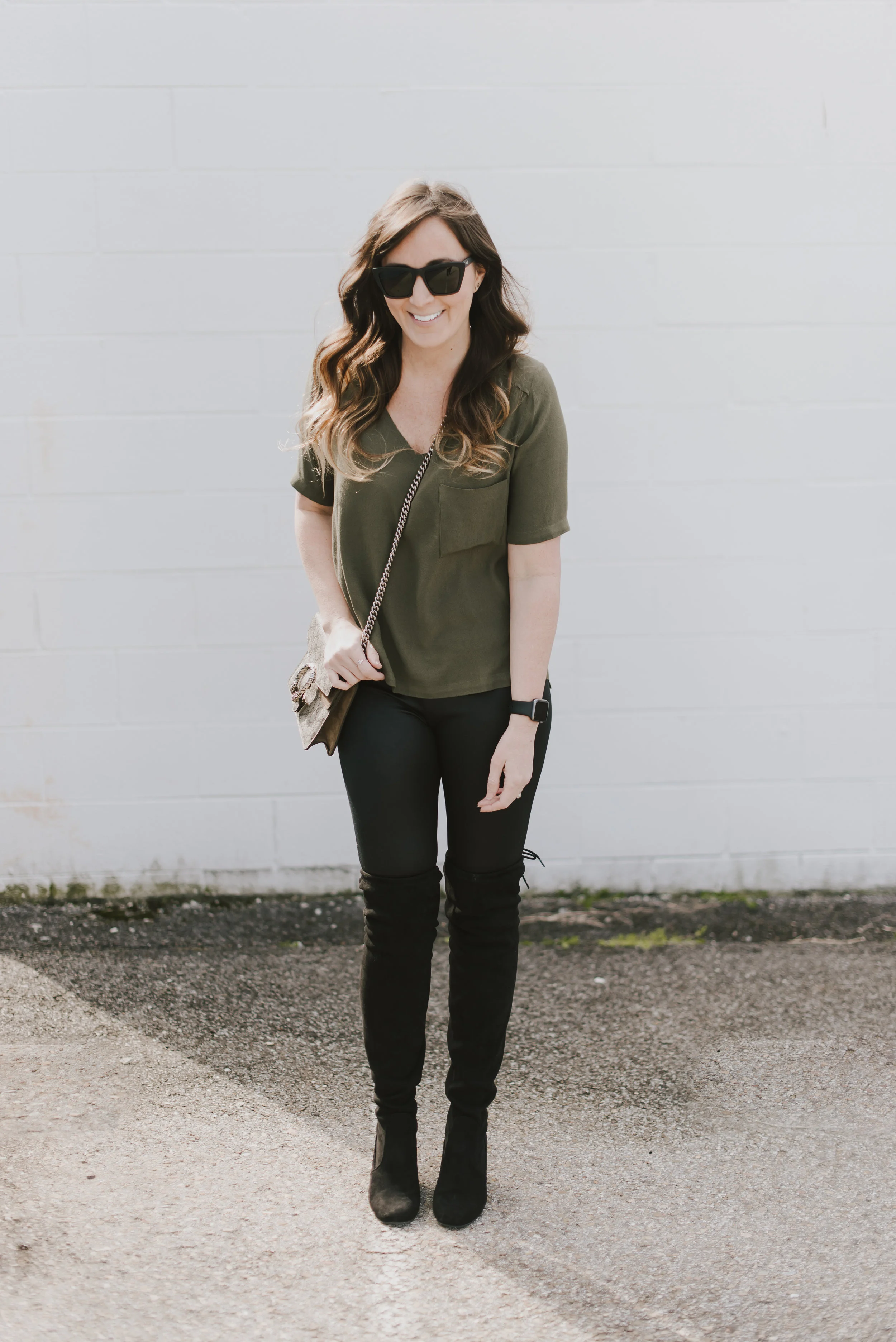 details: belair paris top // target faux leather leggings (sold only in stores, not online) similar here // black over the knee boots // prism london sunglasses // gucci dionysus bag