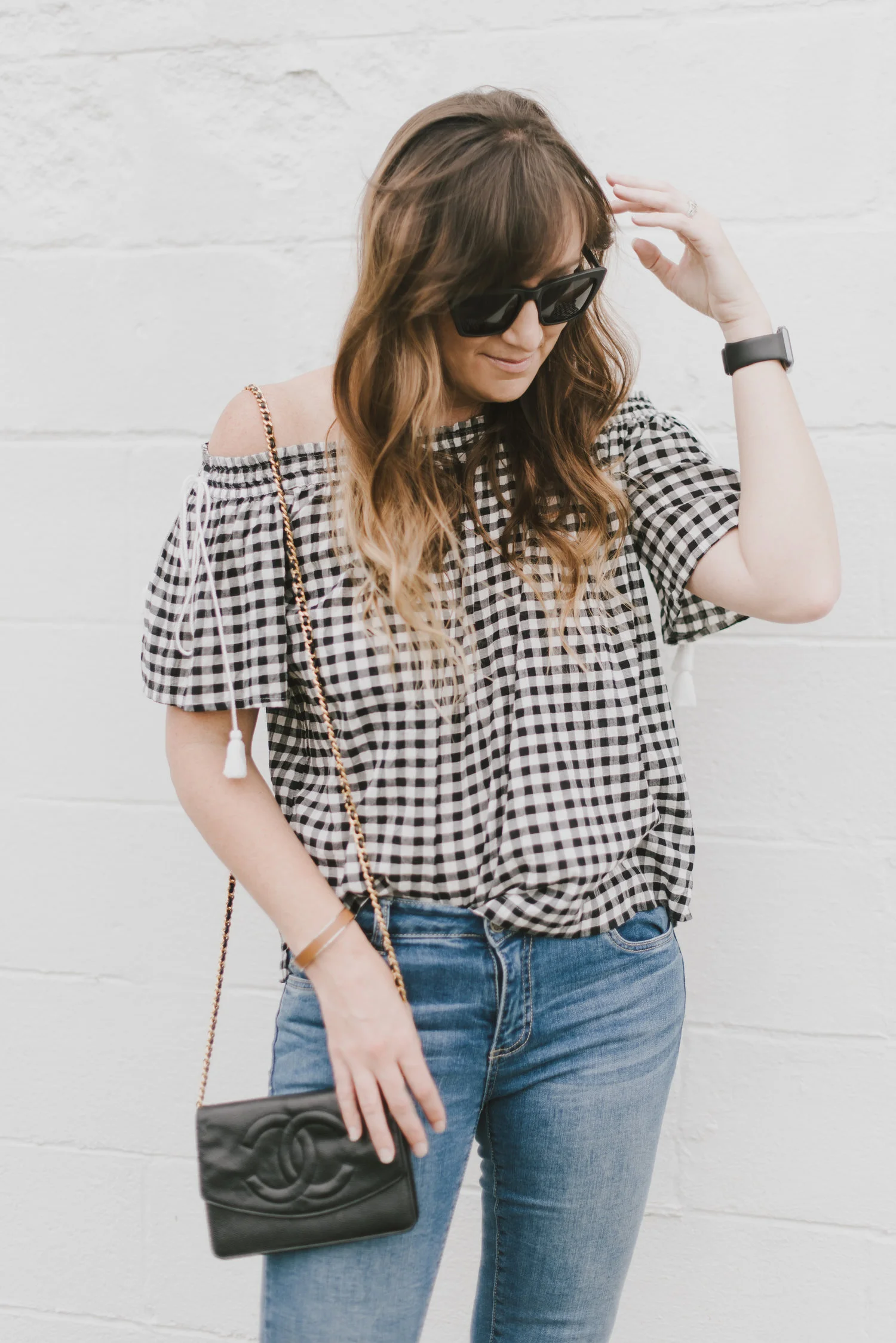 black and white gingham top