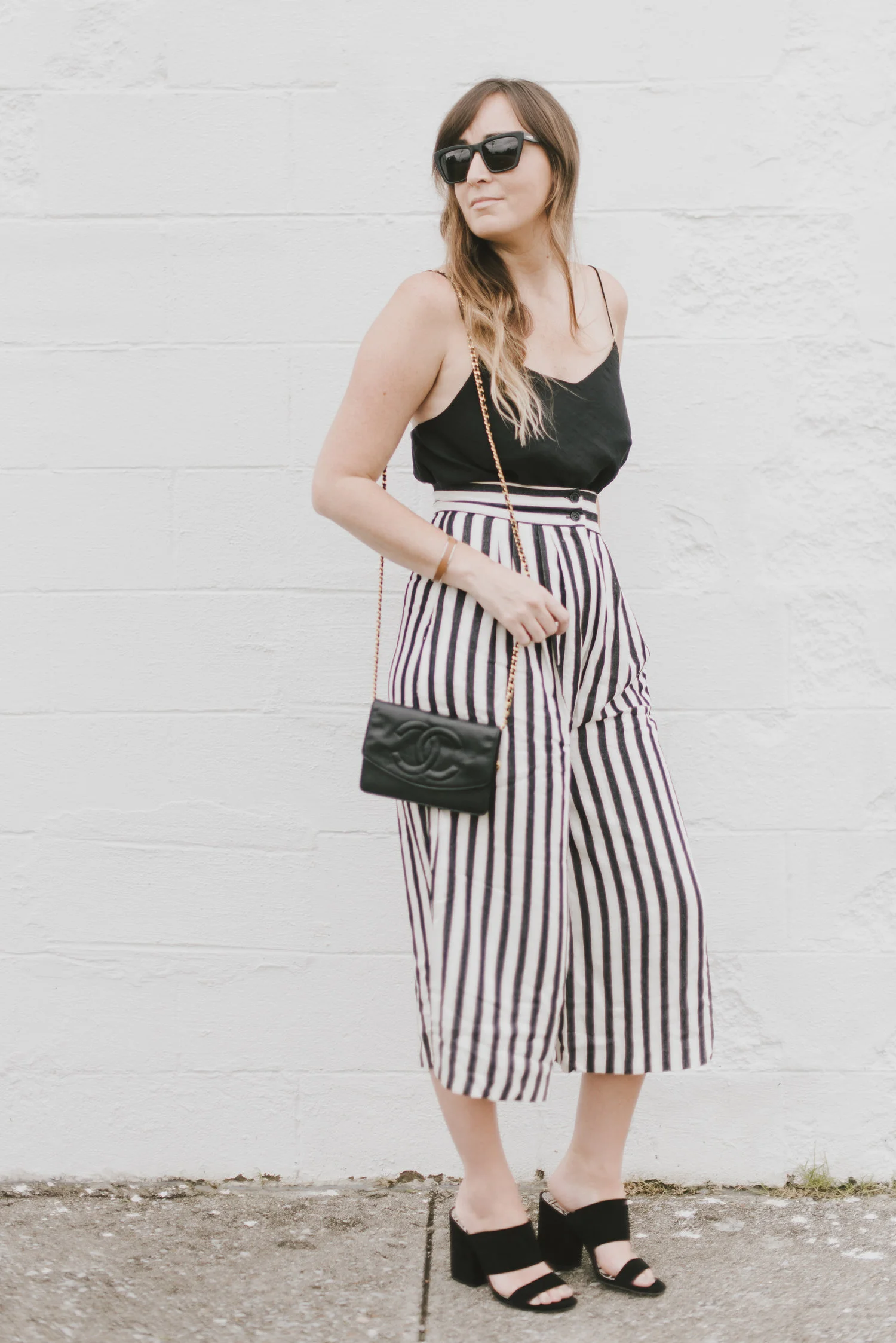 black and white striped pants
