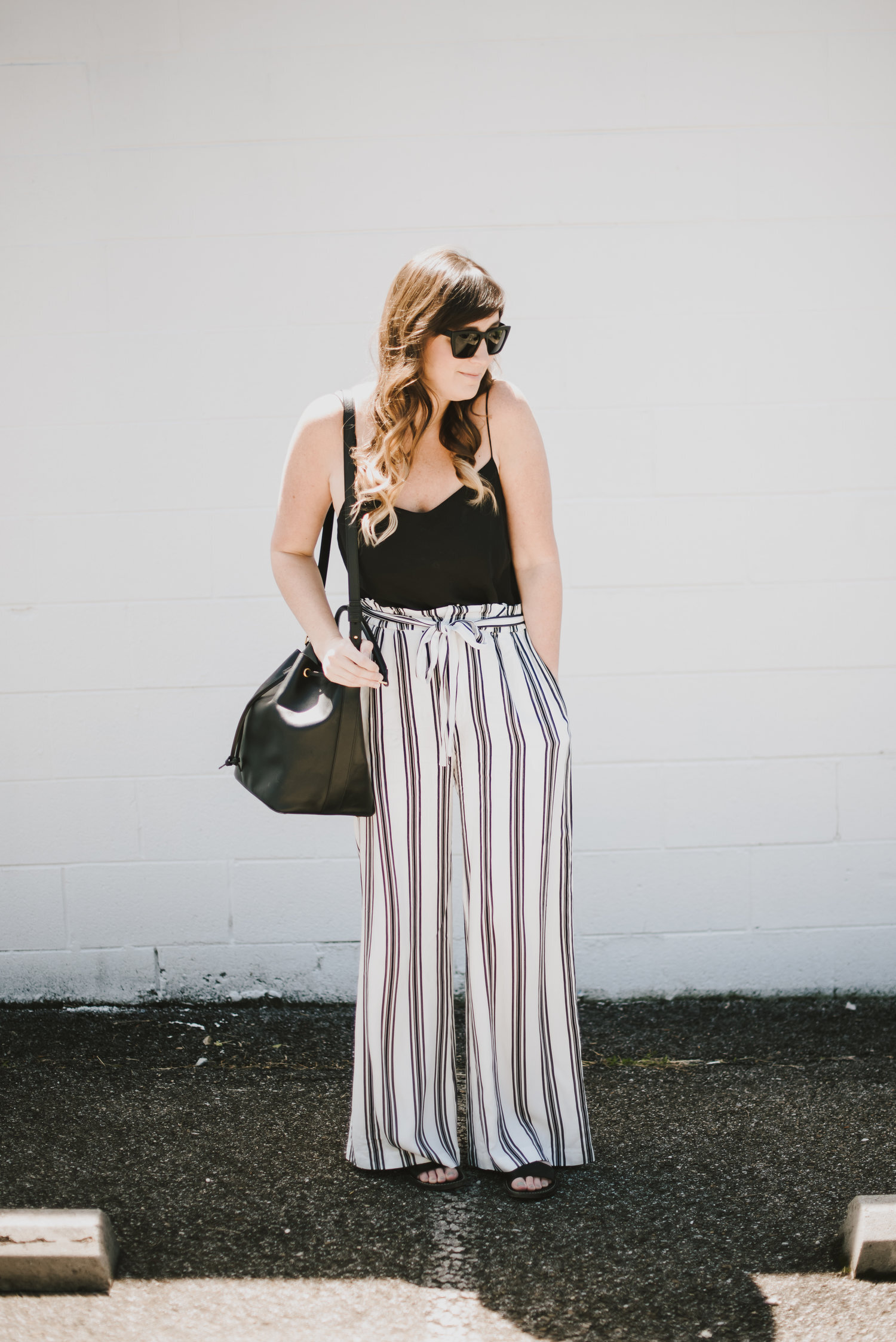 black and white striped pants