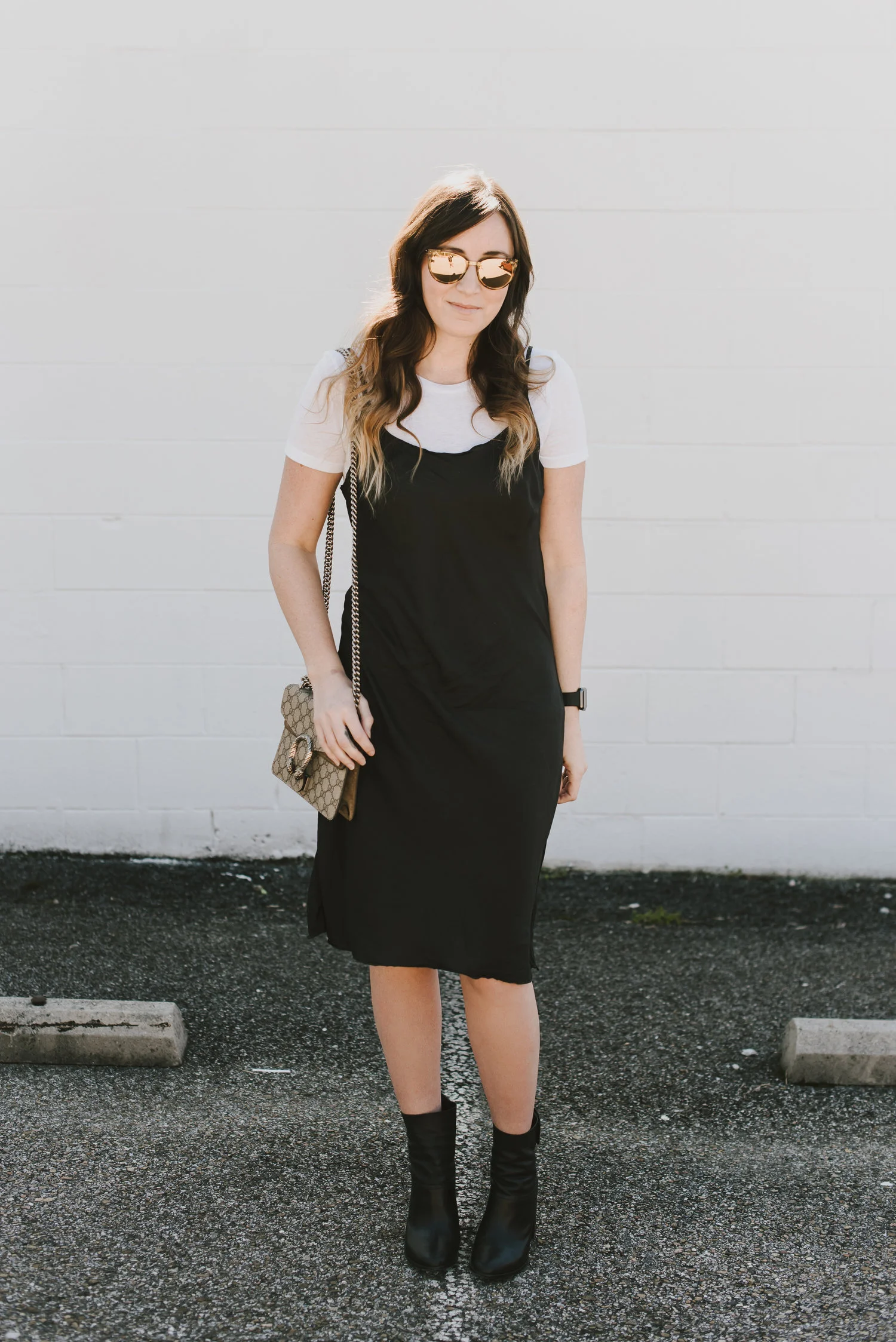 black slip dress with tee