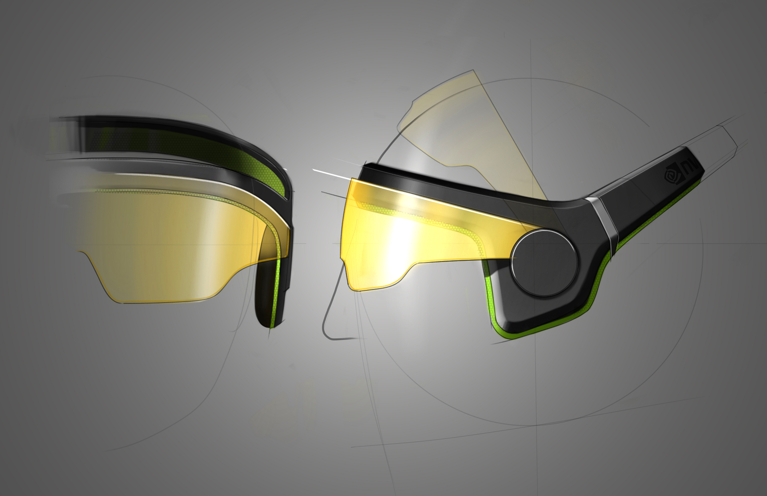  Concept sketches combining 3D glasses with headset.&nbsp; 