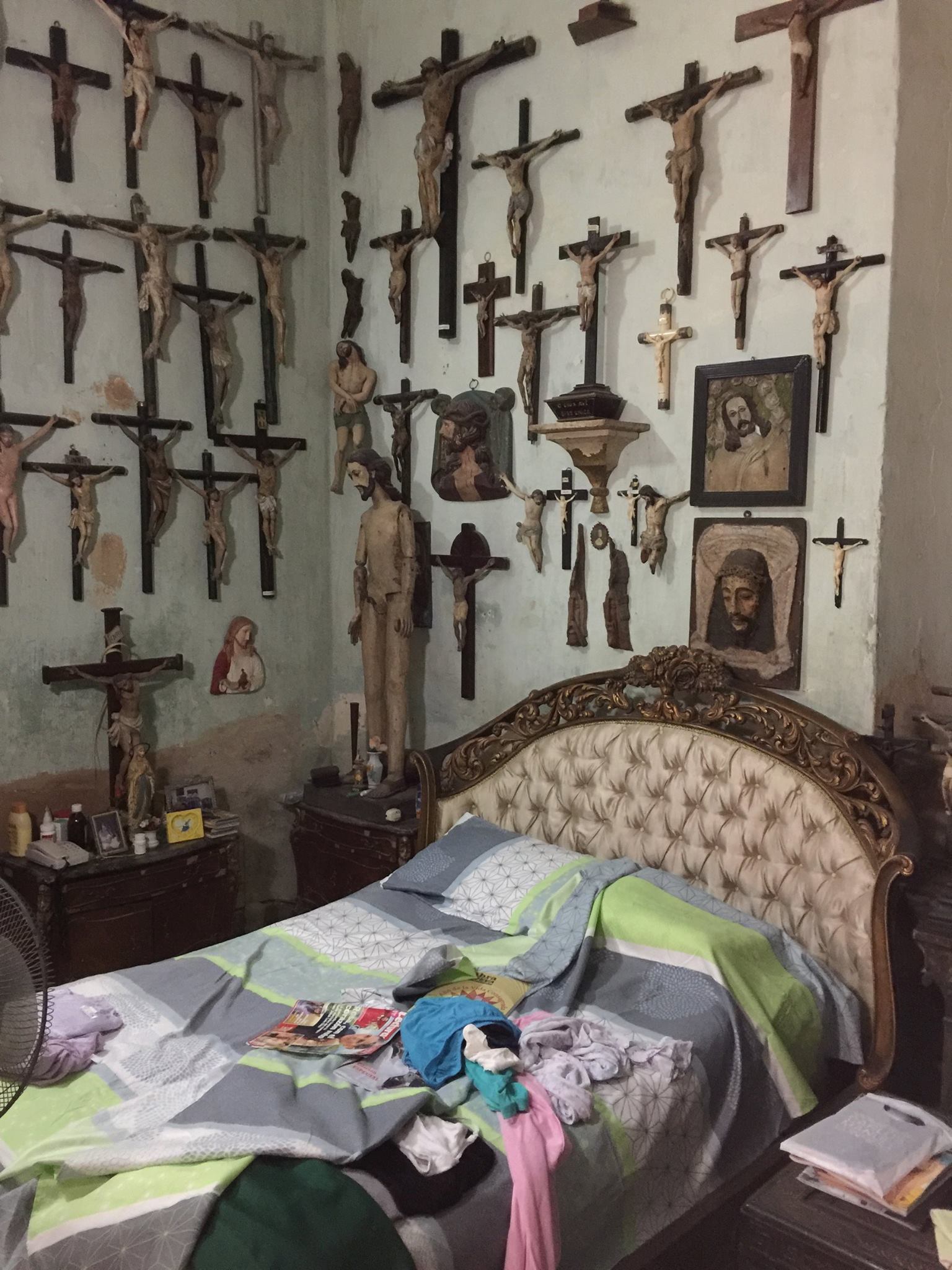   Well, I would never sleep in this bed. Throughout Cuba, many collect important historical items or religious ones. We tried to connect with a doctor, who unfortunately is such an alcoholic that he was always out drinking and never made it home for 