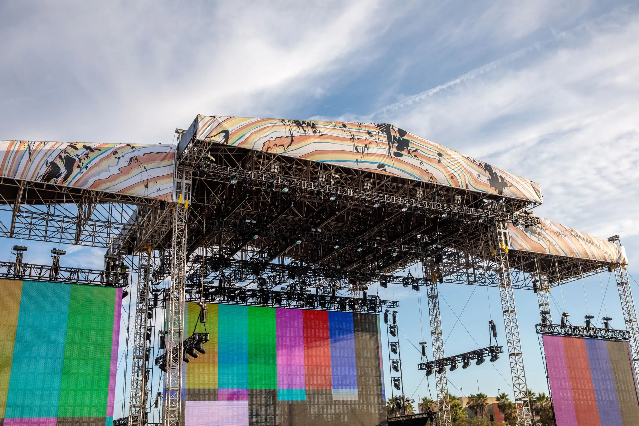 Main Stage - Vinyl banner scrim marbling, FYF Fest. 132 ft x 29 ft. (2017)