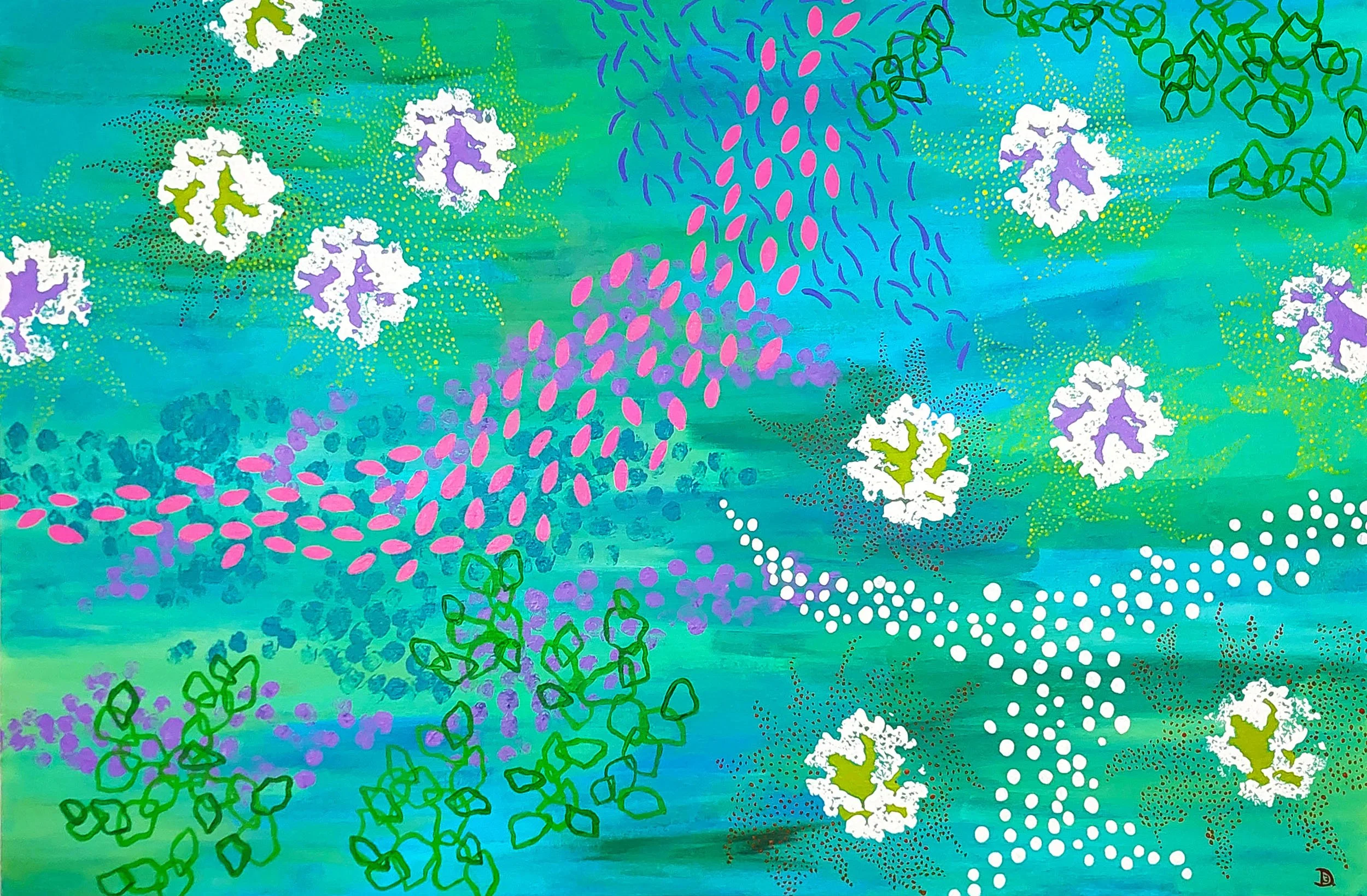 Spring Blossoms is an abstract floral painting with vivid colors, patterns, and textures.