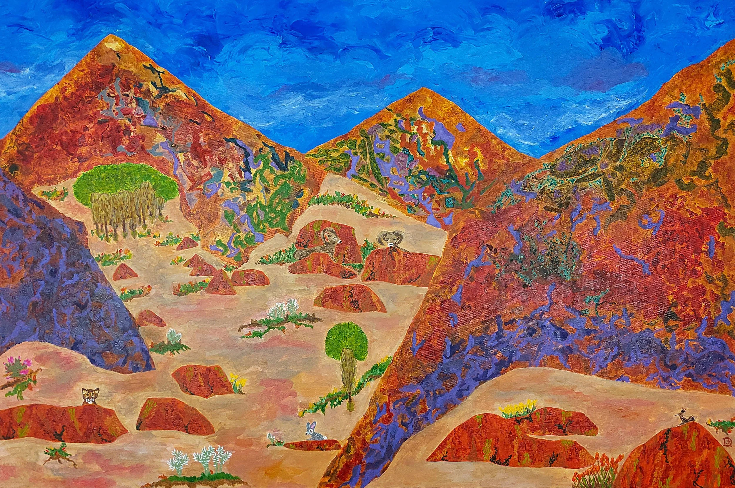 Creative colorful desert landscape. Imaginative and whimsical.