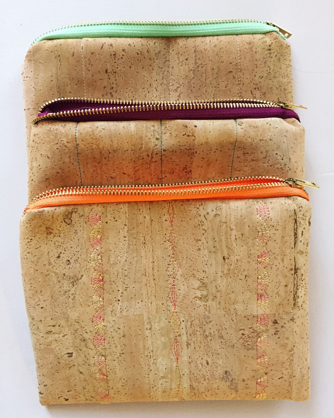 cork fabric + chunky zippers //