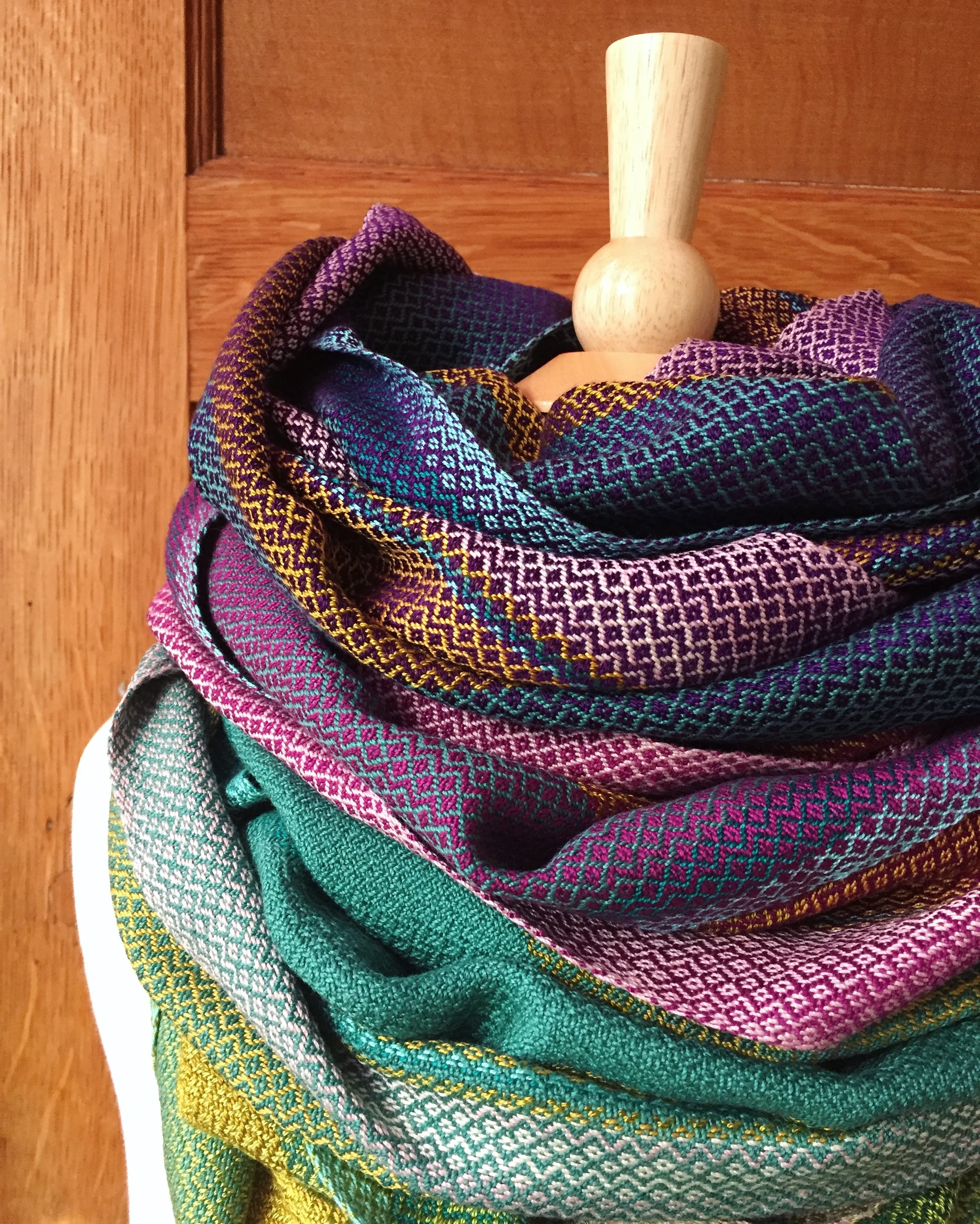 stack of hand woven infinity scarves // point twill series